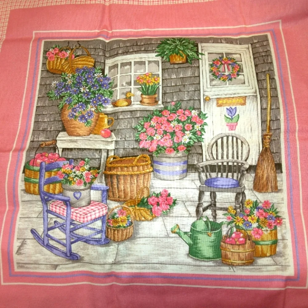 FABRIC PILLOW PANELS Cranston Print Works Charming Cottage Porch Scene, 4